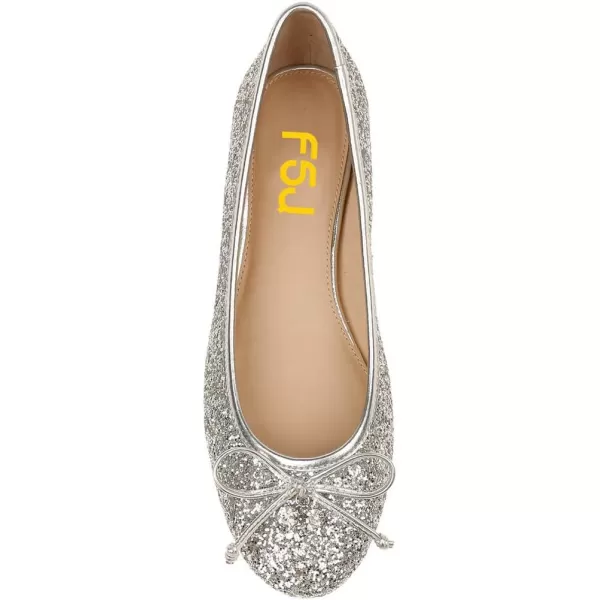 imageFSJ Women Cute Glitter Ballet Round Toe Flats Bowknot Decor Comfort Loafer Slip On Flat Formal Casual Evening Prom Dress Shoes Size 415 USSliver