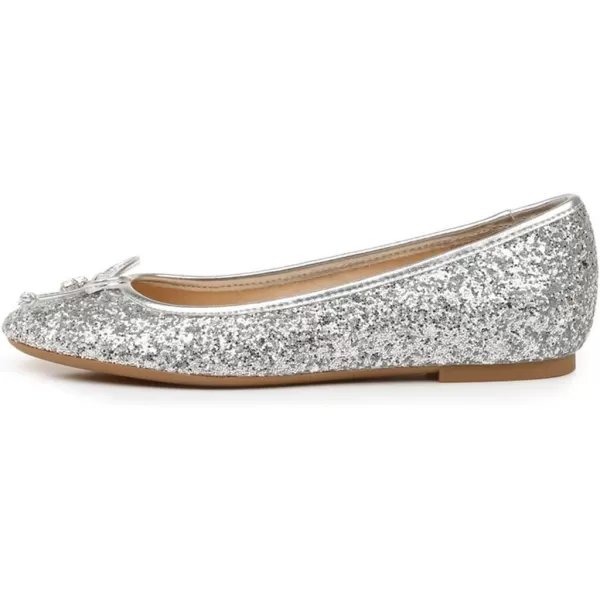 imageFSJ Women Cute Glitter Ballet Round Toe Flats Bowknot Decor Comfort Loafer Slip On Flat Formal Casual Evening Prom Dress Shoes Size 415 USSliver