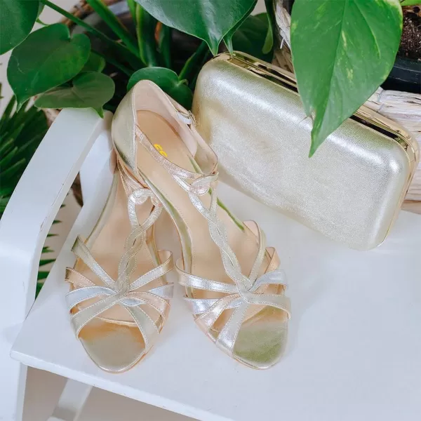 imageFSJ Women Cute Strappy Peep Open Toe Flat Sandals DOrsay TStrap Ankle Buckle Ballet Flats Comfort Casual Walking Shoes Size 416 USGold