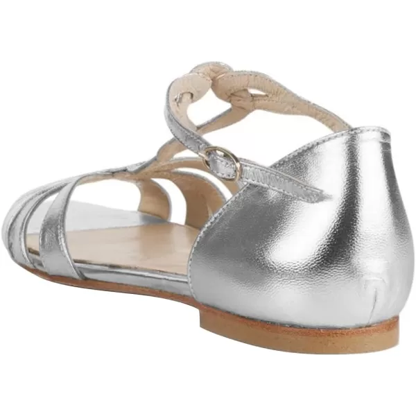imageFSJ Women Cute Strappy Peep Open Toe Flat Sandals DOrsay TStrap Ankle Buckle Ballet Flats Comfort Casual Walking Shoes Size 416 USSilver