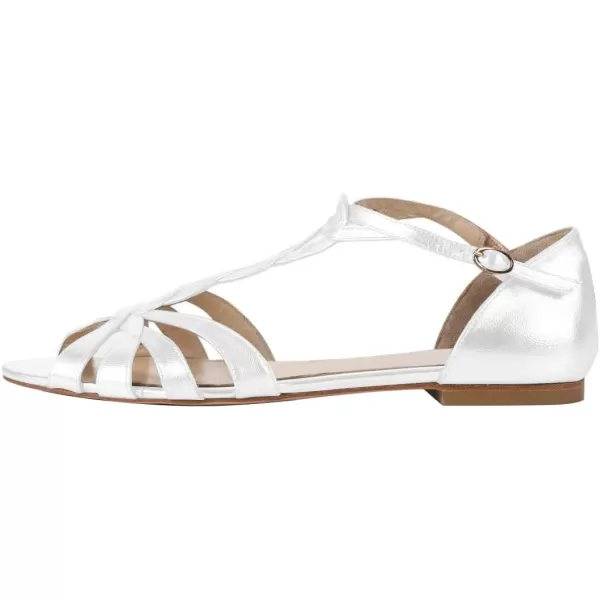 imageFSJ Women Cute Strappy Peep Open Toe Flat Sandals DOrsay TStrap Ankle Buckle Ballet Flats Comfort Casual Walking Shoes Size 416 USWhite