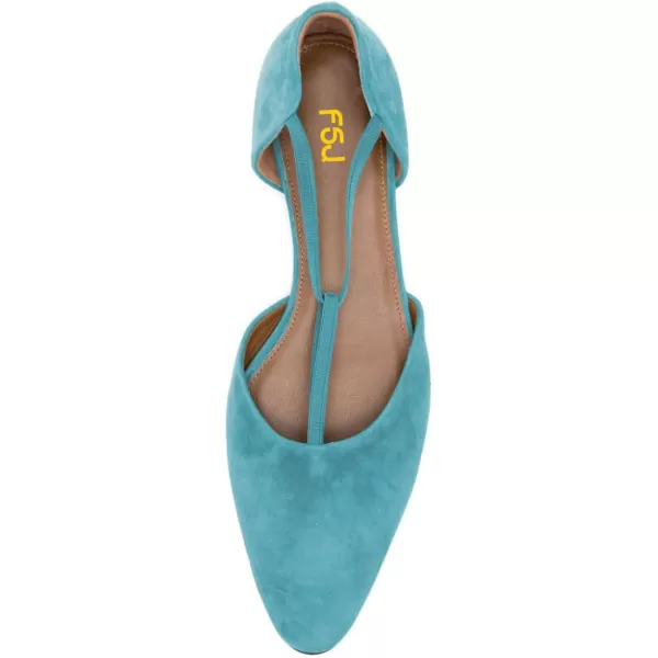 imageFSJ Women Dressy TStrap Ballet Flats Comfortable Elastic Closed Almond Toe Flats Slip On Cute Office Casual Walking ShoesBlue