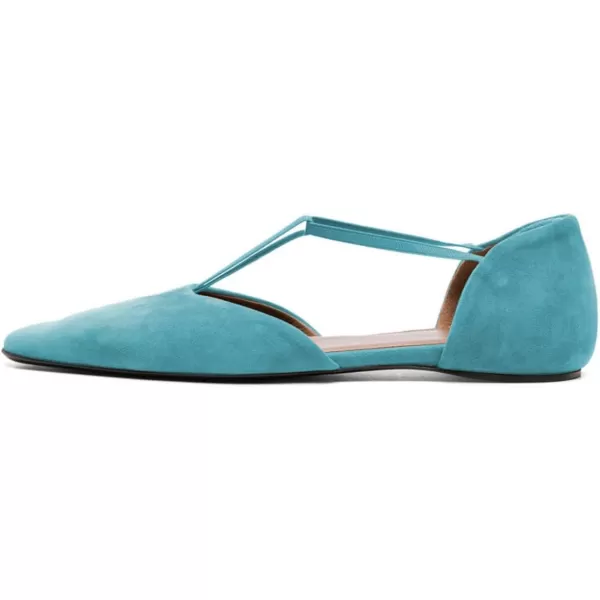 imageFSJ Women Dressy TStrap Ballet Flats Comfortable Elastic Closed Almond Toe Flats Slip On Cute Office Casual Walking ShoesBlue
