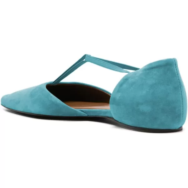 imageFSJ Women Dressy TStrap Ballet Flats Comfortable Elastic Closed Almond Toe Flats Slip On Cute Office Casual Walking ShoesBlue