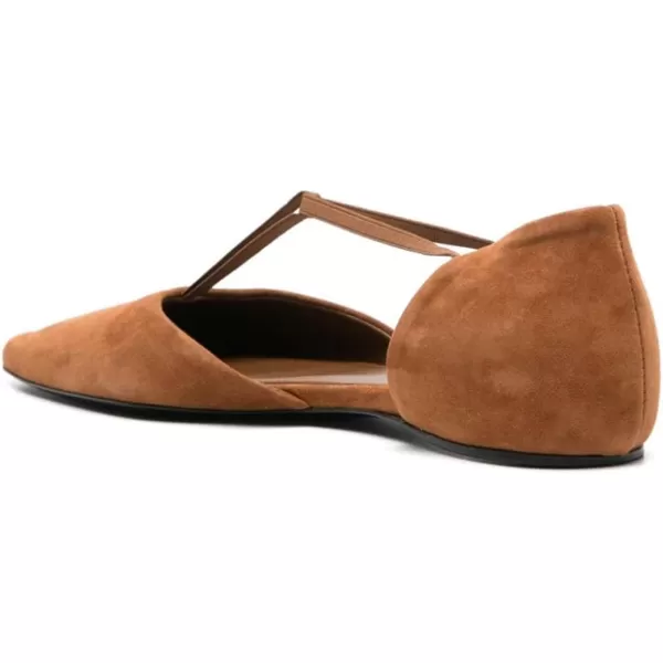 imageFSJ Women Dressy TStrap Ballet Flats Comfortable Elastic Closed Almond Toe Flats Slip On Cute Office Casual Walking ShoesBrown