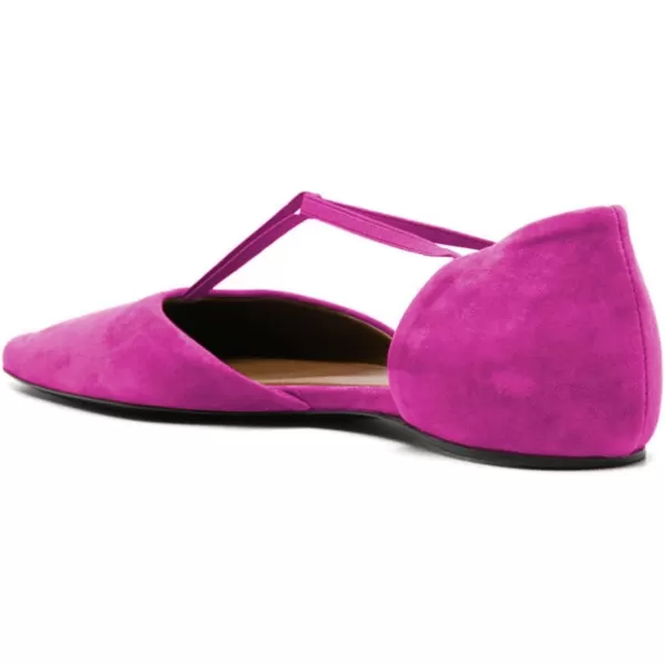 imageFSJ Women Dressy TStrap Ballet Flats Comfortable Elastic Closed Almond Toe Flats Slip On Cute Office Casual Walking ShoesFuchsia
