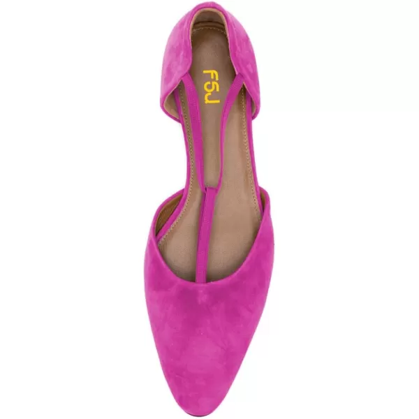 imageFSJ Women Dressy TStrap Ballet Flats Comfortable Elastic Closed Almond Toe Flats Slip On Cute Office Casual Walking ShoesFuchsia