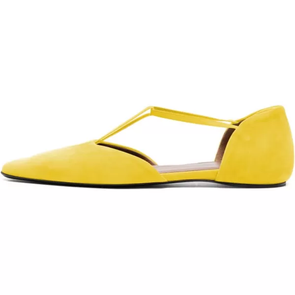 imageFSJ Women Dressy TStrap Ballet Flats Comfortable Elastic Closed Almond Toe Flats Slip On Cute Office Casual Walking ShoesYellow