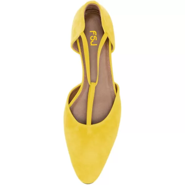 imageFSJ Women Dressy TStrap Ballet Flats Comfortable Elastic Closed Almond Toe Flats Slip On Cute Office Casual Walking ShoesYellow