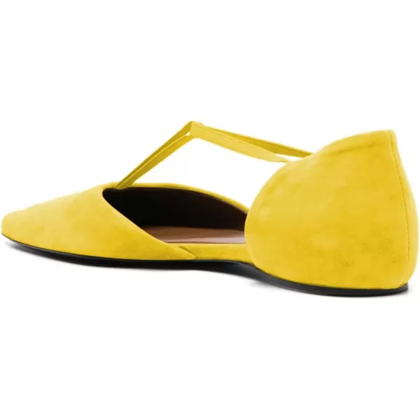 imageFSJ Women Dressy TStrap Ballet Flats Comfortable Elastic Closed Almond Toe Flats Slip On Cute Office Casual Walking ShoesYellow