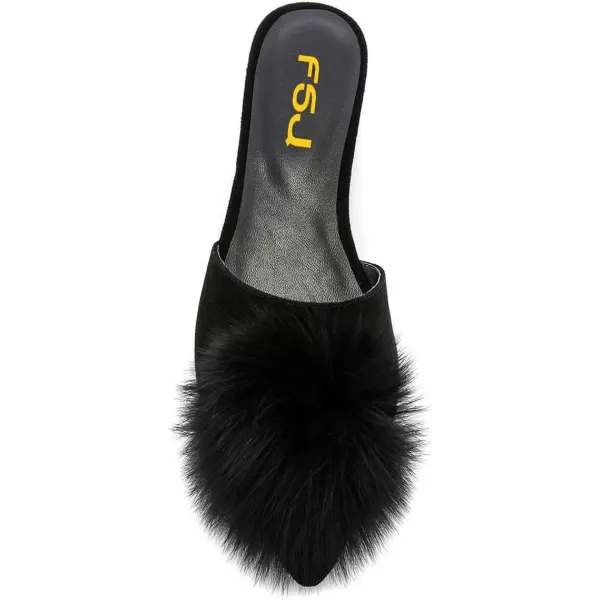 imageFSJ Women Fashion Flats Low Heel Sandal Slip On Mule Summer Pointed Toe Pom Pom ShoesBlack
