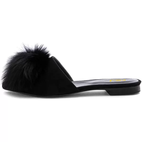 imageFSJ Women Fashion Flats Low Heel Sandal Slip On Mule Summer Pointed Toe Pom Pom ShoesBlack