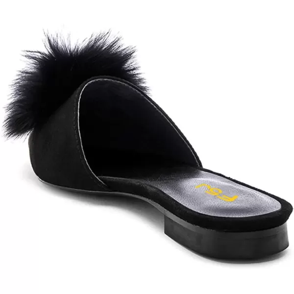 imageFSJ Women Fashion Flats Low Heel Sandal Slip On Mule Summer Pointed Toe Pom Pom ShoesBlack