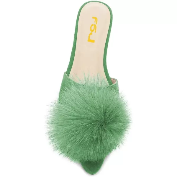 imageFSJ Women Fashion Flats Low Heel Sandal Slip On Mule Summer Pointed Toe Pom Pom ShoesGreen