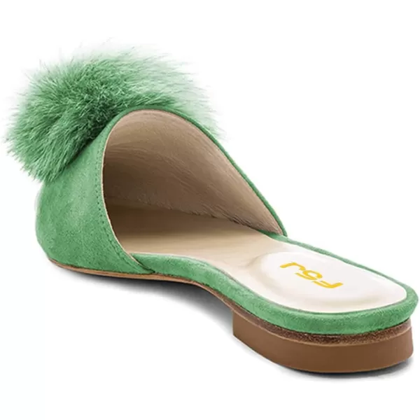 imageFSJ Women Fashion Flats Low Heel Sandal Slip On Mule Summer Pointed Toe Pom Pom ShoesGreen