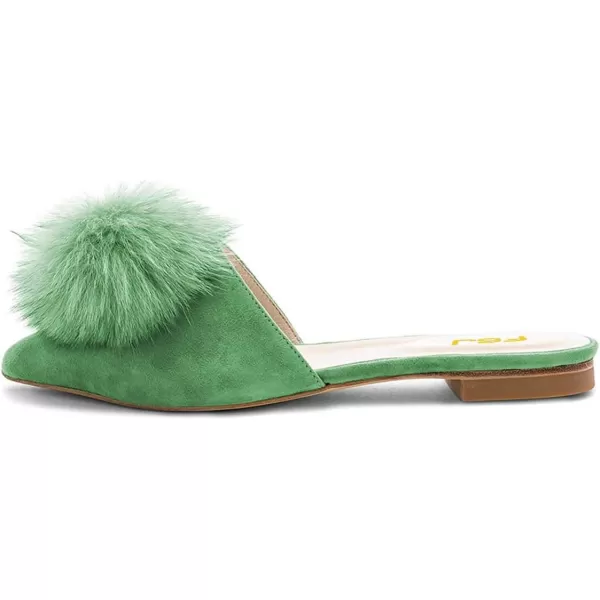 imageFSJ Women Fashion Flats Low Heel Sandal Slip On Mule Summer Pointed Toe Pom Pom ShoesGreen