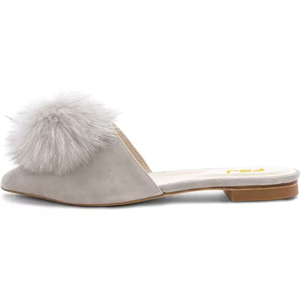 imageFSJ Women Fashion Flats Low Heel Sandal Slip On Mule Summer Pointed Toe Pom Pom ShoesGrey