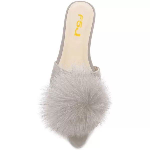 imageFSJ Women Fashion Flats Low Heel Sandal Slip On Mule Summer Pointed Toe Pom Pom ShoesGrey