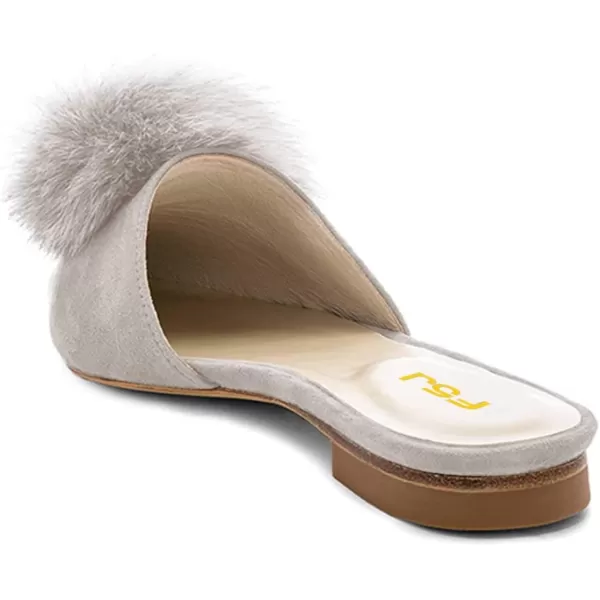 imageFSJ Women Fashion Flats Low Heel Sandal Slip On Mule Summer Pointed Toe Pom Pom ShoesGrey