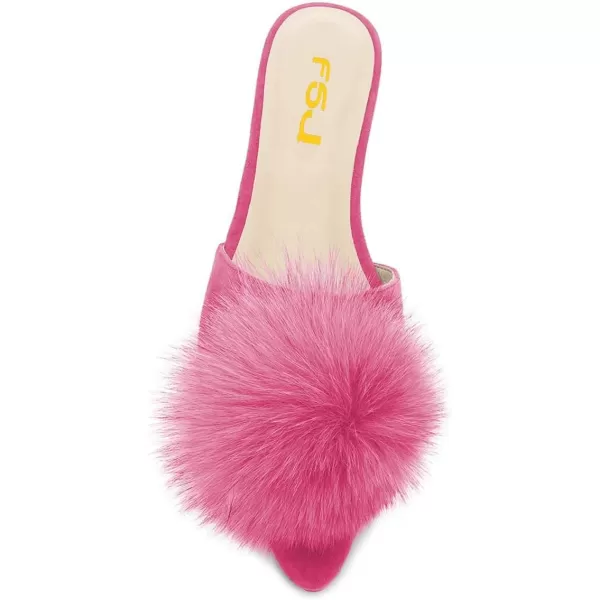 imageFSJ Women Fashion Flats Low Heel Sandal Slip On Mule Summer Pointed Toe Pom Pom ShoesHot Pink