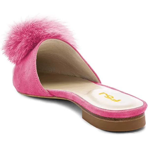 imageFSJ Women Fashion Flats Low Heel Sandal Slip On Mule Summer Pointed Toe Pom Pom ShoesHot Pink