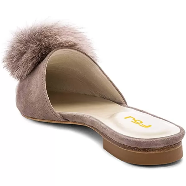 imageFSJ Women Fashion Flats Low Heel Sandal Slip On Mule Summer Pointed Toe Pom Pom ShoesTaupe