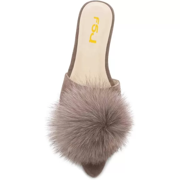 imageFSJ Women Fashion Flats Low Heel Sandal Slip On Mule Summer Pointed Toe Pom Pom ShoesTaupe