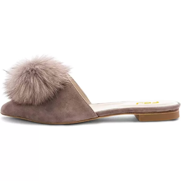 imageFSJ Women Fashion Flats Low Heel Sandal Slip On Mule Summer Pointed Toe Pom Pom ShoesTaupe