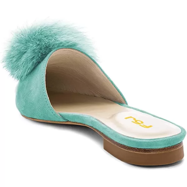 imageFSJ Women Fashion Flats Low Heel Sandal Slip On Mule Summer Pointed Toe Pom Pom ShoesTurquoise