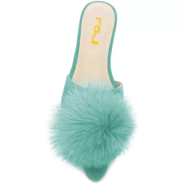 imageFSJ Women Fashion Flats Low Heel Sandal Slip On Mule Summer Pointed Toe Pom Pom ShoesTurquoise