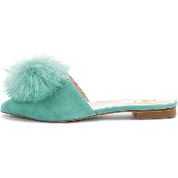 imageFSJ Women Fashion Flats Low Heel Sandal Slip On Mule Summer Pointed Toe Pom Pom ShoesTurquoise