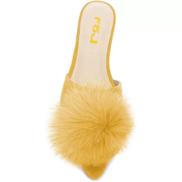 imageFSJ Women Fashion Flats Low Heel Sandal Slip On Mule Summer Pointed Toe Pom Pom ShoesYellow