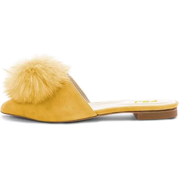 imageFSJ Women Fashion Flats Low Heel Sandal Slip On Mule Summer Pointed Toe Pom Pom ShoesYellow