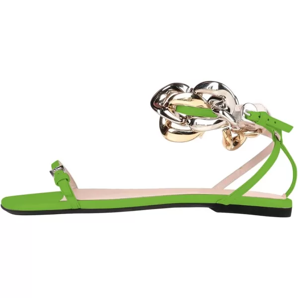 imageFSJ Women Flat Sandals Open Toe Thin Strap Exaggerated Gold Chain Ankle Strap Sandals Casual Summer Comfort Daily Work Party Shoes Size 416 USGreen