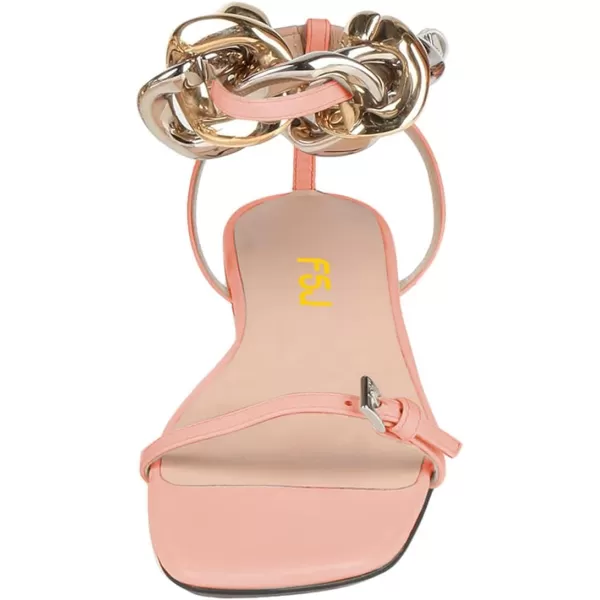 imageFSJ Women Flat Sandals Open Toe Thin Strap Exaggerated Gold Chain Ankle Strap Sandals Casual Summer Comfort Daily Work Party Shoes Size 416 USLight Pink