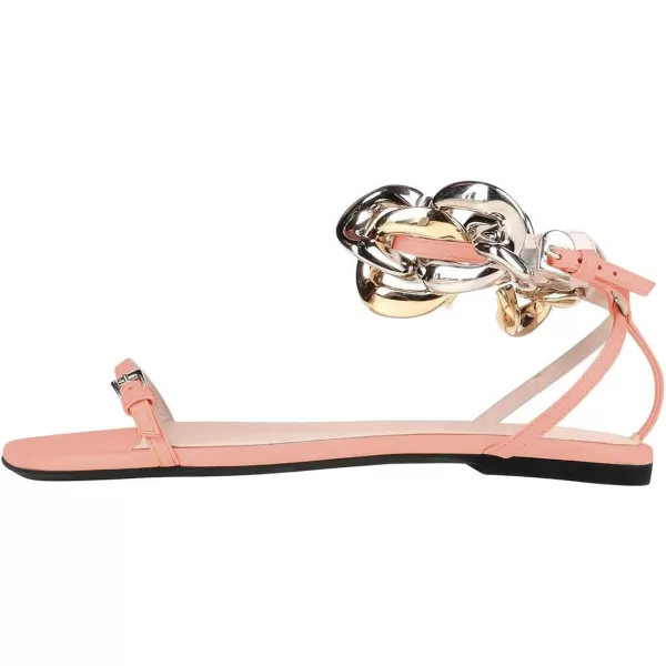 imageFSJ Women Flat Sandals Open Toe Thin Strap Exaggerated Gold Chain Ankle Strap Sandals Casual Summer Comfort Daily Work Party Shoes Size 416 USLight Pink