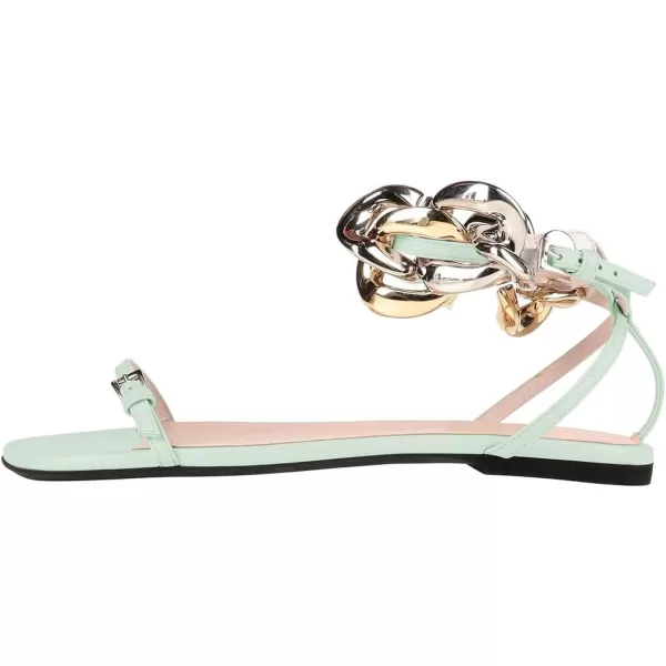 imageFSJ Women Flat Sandals Open Toe Thin Strap Exaggerated Gold Chain Ankle Strap Sandals Casual Summer Comfort Daily Work Party Shoes Size 416 USPale Green