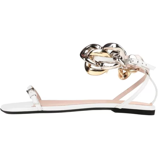 imageFSJ Women Flat Sandals Open Toe Thin Strap Exaggerated Gold Chain Ankle Strap Sandals Casual Summer Comfort Daily Work Party Shoes Size 416 USWhite