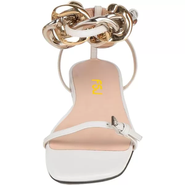 imageFSJ Women Flat Sandals Open Toe Thin Strap Exaggerated Gold Chain Ankle Strap Sandals Casual Summer Comfort Daily Work Party Shoes Size 416 USWhite