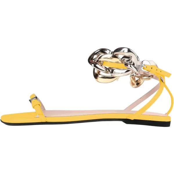 imageFSJ Women Flat Sandals Open Toe Thin Strap Exaggerated Gold Chain Ankle Strap Sandals Casual Summer Comfort Daily Work Party Shoes Size 416 USYellow