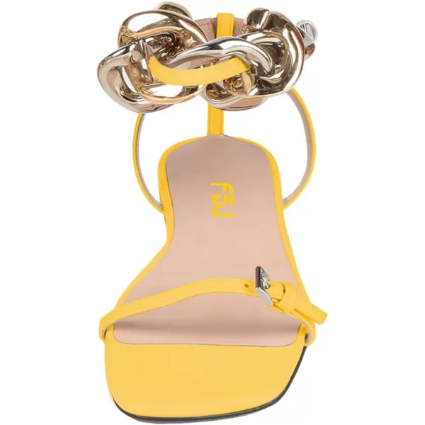 imageFSJ Women Flat Sandals Open Toe Thin Strap Exaggerated Gold Chain Ankle Strap Sandals Casual Summer Comfort Daily Work Party Shoes Size 416 USYellow