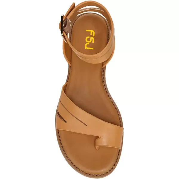 imageFSJ Women Flat Sandals Toe Ring Open Toe Ankle Strap Flip Flops Summer Comfort Beach Walking Shoes Size 416 USBrown