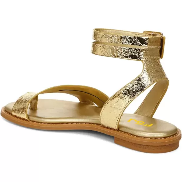 imageFSJ Women Flat Sandals Toe Ring Open Toe Ankle Strap Flip Flops Summer Comfort Beach Walking Shoes Size 416 USGold