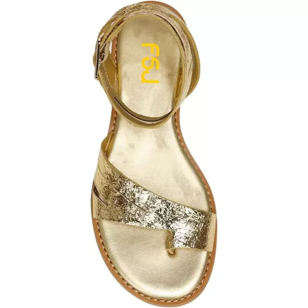 imageFSJ Women Flat Sandals Toe Ring Open Toe Ankle Strap Flip Flops Summer Comfort Beach Walking Shoes Size 416 USGold