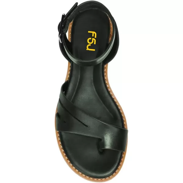 imageFSJ Women Flat Sandals Toe Ring Open Toe Ankle Strap Flip Flops Summer Comfort Beach Walking Shoes Size 416 USGreen