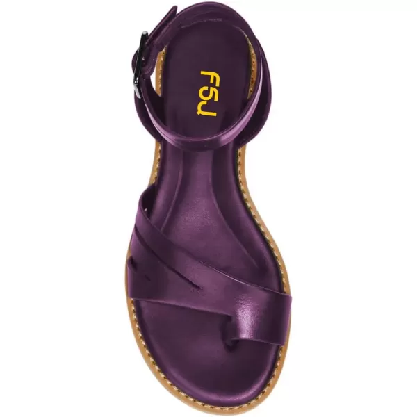 imageFSJ Women Flat Sandals Toe Ring Open Toe Ankle Strap Flip Flops Summer Comfort Beach Walking Shoes Size 416 USPurple