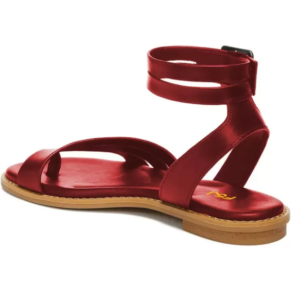 imageFSJ Women Flat Sandals Toe Ring Open Toe Ankle Strap Flip Flops Summer Comfort Beach Walking Shoes Size 416 USRed
