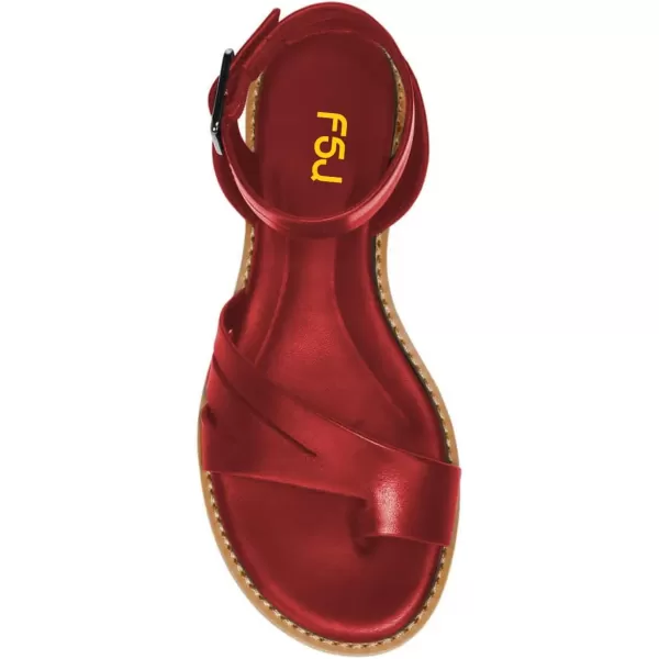 imageFSJ Women Flat Sandals Toe Ring Open Toe Ankle Strap Flip Flops Summer Comfort Beach Walking Shoes Size 416 USRed