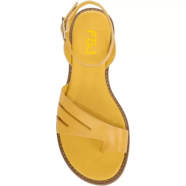 imageFSJ Women Flat Sandals Toe Ring Open Toe Ankle Strap Flip Flops Summer Comfort Beach Walking Shoes Size 416 USYellow