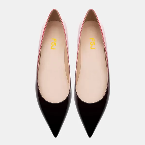 imageFSJ Women Formal Work Flats Closed Pointed Toe Shiny Leather Comfortable SlipOn Heelless Soft Casual Flats Elegant Walking Dress Shoes Size 416 USBlackRed